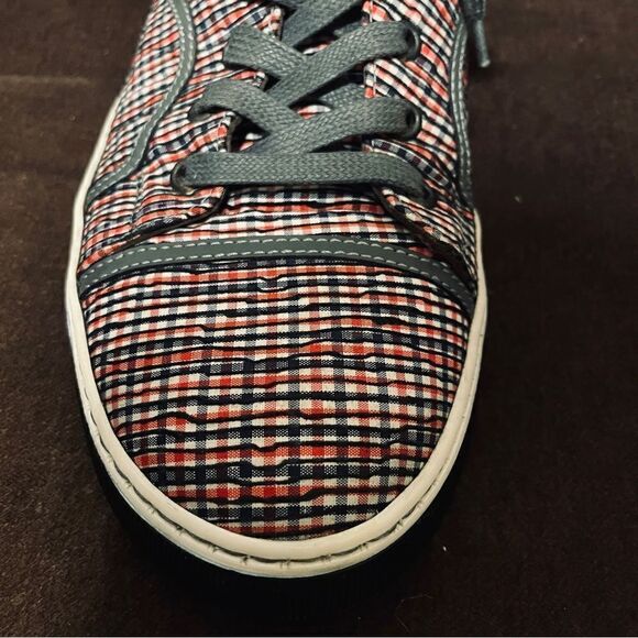 Lanvin designer high top sneakers red white blue plaid grey piping Womens 9 US - Picture 7 of 13